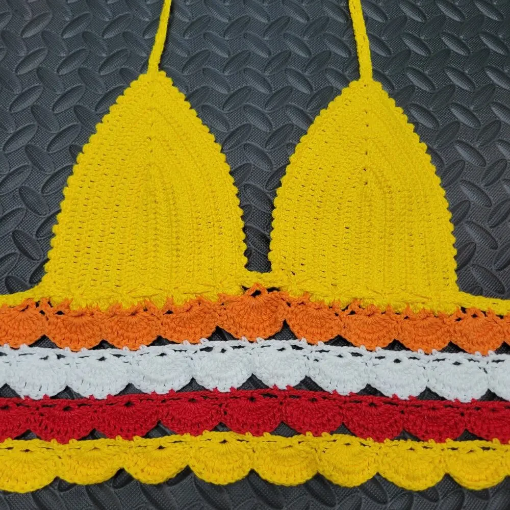Crochet Bikini Top Small Handmade Retro Coastal Grandma Festival Boho